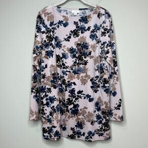 J. Jill Pure Jill Velour Tunic Top Size S Floral Print Long Sleeve Hip Pocket